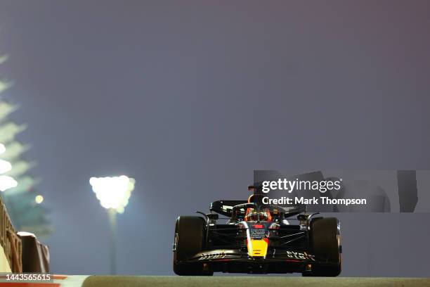 Max Verstappen of the Netherlands driving the Oracle Red Bull Racing RB18 on track during Formula 1 testing at Yas Marina Circuit on November 22,...
