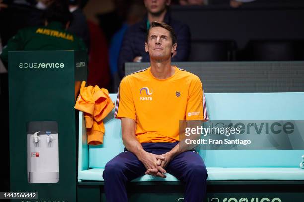 Paul Haarhuis, captain of Netherlands looks on during the Davis Cup by Rakuten Finals 2022 match between Australia and Netherlands at Palacio de los...
