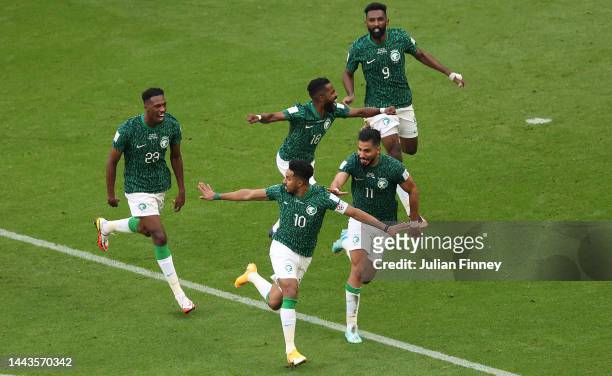 Salem Al-Dawsari of Saudi Arabia celebrates scoring their teams second goal during the FIFA World Cup Qatar 2022 Group C match between Argentina and...