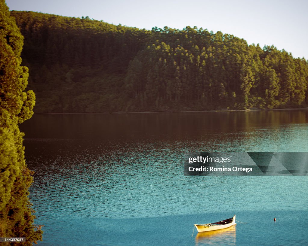 Yellow boat on lake