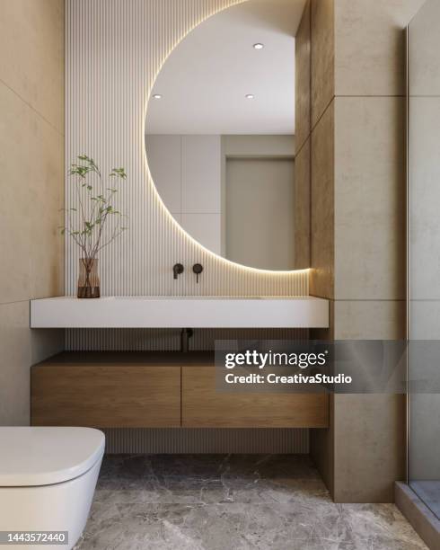 modern bathroom interior - bruin stockfoto's en -beelden