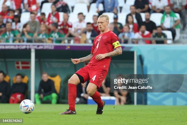 Simon Kjaer of Denmark during the FIFA World Cup Qatar 2022 Group D match between Denmark and Tunisia at Education City Stadium on November 22, 2022...