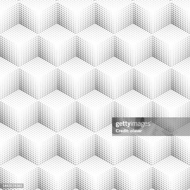 cubes pattern made of three rhombuses, each filled with a square dot pattern with gradient - rhombus stock illustrations