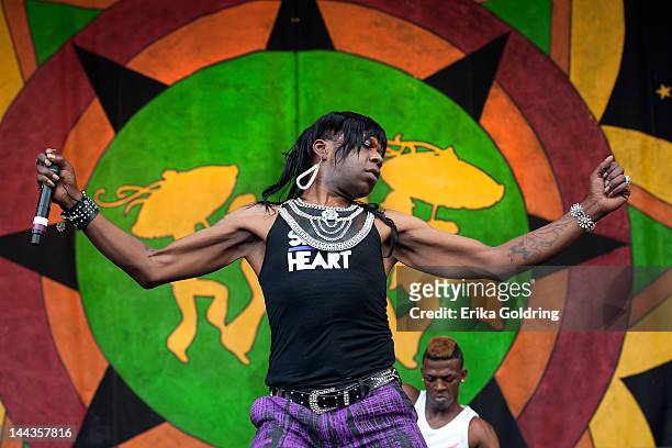 New Orleans Bounce rapper Big Freedia performs during the Bounce Shakedown at the 2012 New Orleans Jazz & Heritage Festival at the Fair Grounds Race...