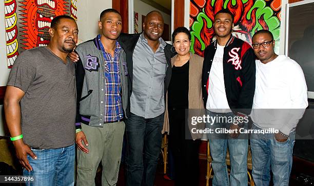 Sherman Byers, Sherman Wilch, Ron Wilch, Julie Wilch, Farrod Wilch and CEO Rockstar Entertainment Marc Byers pose in the VIP room at Kung Fu Necktie...