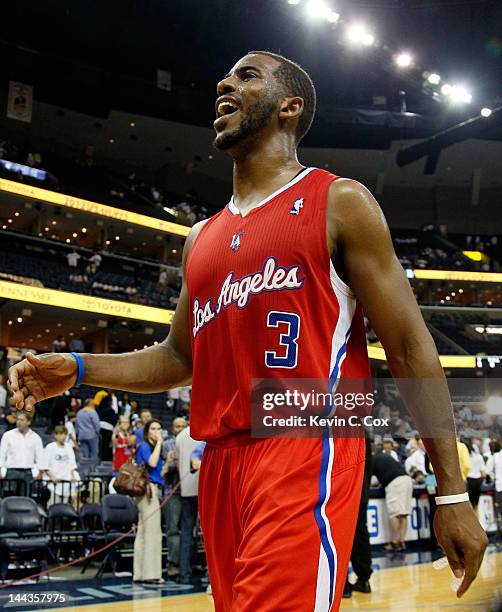 Chris Paul of the Los Angeles Clippers celebrates after their 82-72 win over the Memphis Grizzlies in Game Seven of the Western Conference...