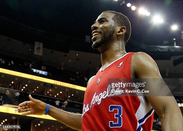 Chris Paul of the Los Angeles Clippers celebrates after their 82-72 win over the Memphis Grizzlies in Game Seven of the Western Conference...