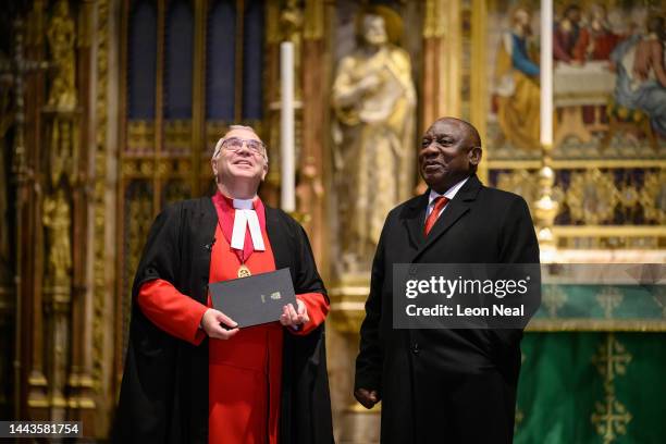 President Cyril Ramaphosa of South Africa stands in the High Altar with the Dean of Westminster Abbey David Hoyle during a visit on November 22, 2022...