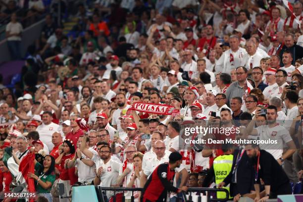 Poland fans show their support during the FIFA World Cup Qatar 2022 Group C match between Mexico and Poland at Stadium 974 on November 22, 2022 in...