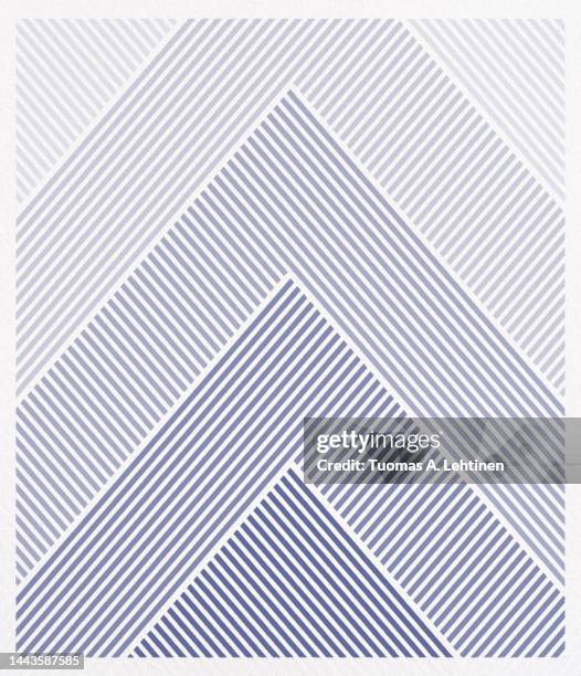 fading triangles made of diagonal blue lines on a textured white paper background. - schief stock-fotos und bilder