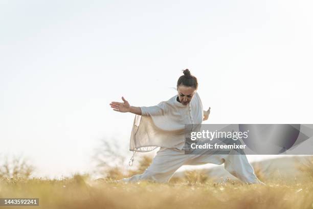 tai chi exercise - practising tai-chi stock pictures, royalty-free photos & images