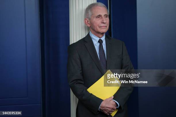 Dr. Anthony Fauci, White House chief medical advisor, attends his final briefing on COVID-19 at the White House on November 22, 2022 in Washington,...