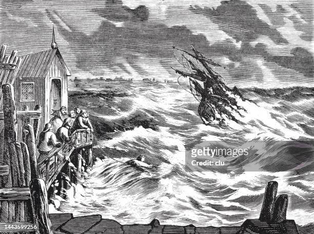 ilustraciones, imágenes clip art, dibujos animados e iconos de stock de seashore en yarmouth, hombre nadando para rescatar a las víctimas de un naufragio - yarmouth isla de wight