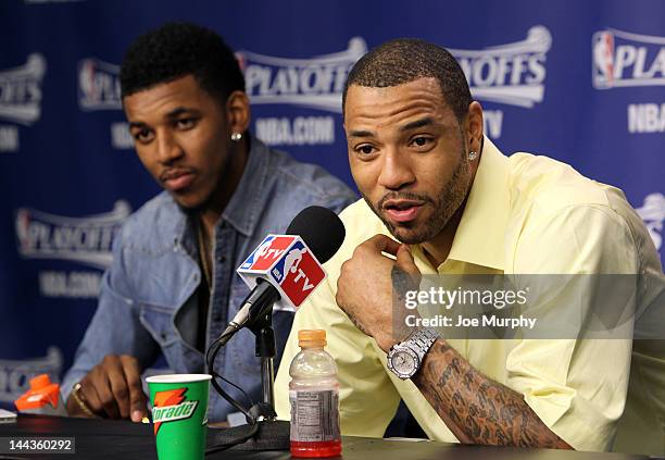 Kenyon Martin of the Los Angeles Clippers speaks to the media after his team defeated the Memphis Grizzlies in Game Seven of the Western Conference...