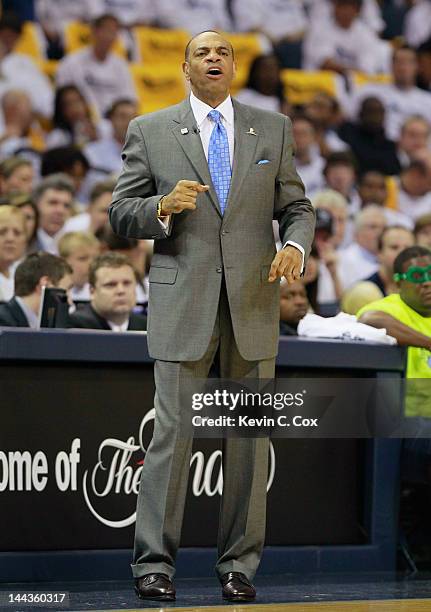 Lionel Hollins of the Memphis Grizzlies yells to his team against the Los Angeles Clippers in Game Seven of the Western Conference Quarterfinals in...