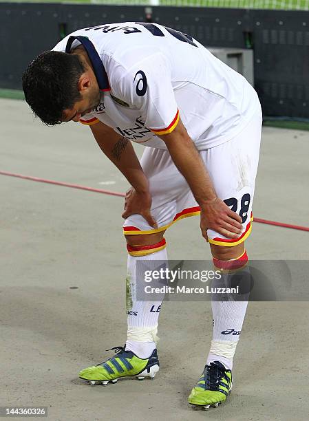 Davide Brivio of US Lecce show his disappointment after the club was relegated to Serie B at the end of the Serie A match between AC Chievo Verona...