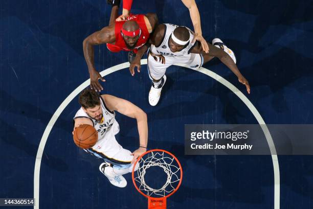 Marc Gasol of the Memphis Grizzlies dunks against Reggie Evans of the Los Angeles Clippers in Game Seven of the Western Conference Quarterfinals...