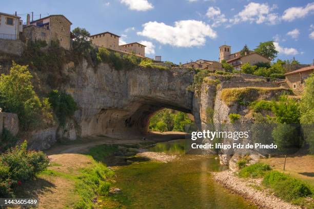 puentedey, in the merindades region, burgos, spain. - stone house fotografías e imágenes de stock