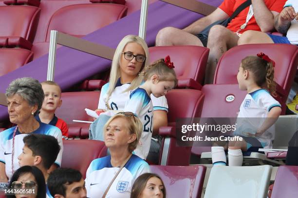 Rebecca Cooke, Phil Foden of England wife, and family attend the FIFA World Cup Qatar 2022 Group B match between England and IR Iran at Khalifa...