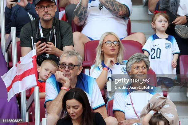 Rebecca Cooke, Phil Foden of England wife, and family attend the FIFA World Cup Qatar 2022 Group B match between England and IR Iran at Khalifa...