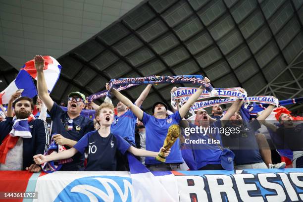 France fans show their support prior to the FIFA World Cup Qatar 2022 Group D match between France and Australia at Al Janoub Stadium on November 22,...