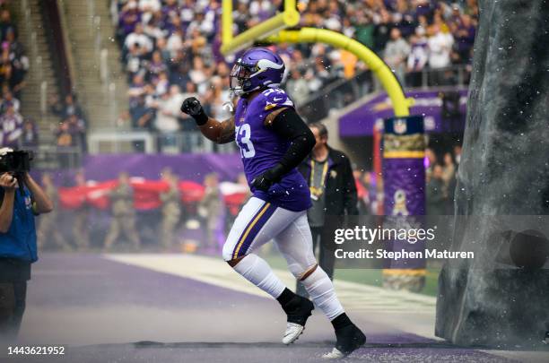 Jonathan Bullard of the Minnesota Vikings takes the field during player introductions before the game against the Dallas Cowboys at U.S. Bank Stadium...