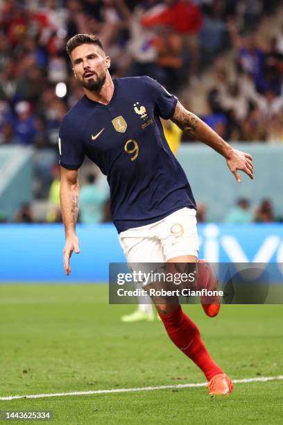 Olivier Giroud of France celebrates scoring his side's second goal during the FIFA World Cup Qatar 2022 Group D match between France and Australia at...