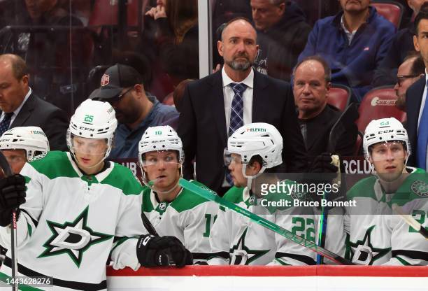 Head coach Pete DeBoer of the Dallas Stars handles the bench against the Florida Panthers at FLA Live Arena on November 17, 2022 in Sunrise, Florida.