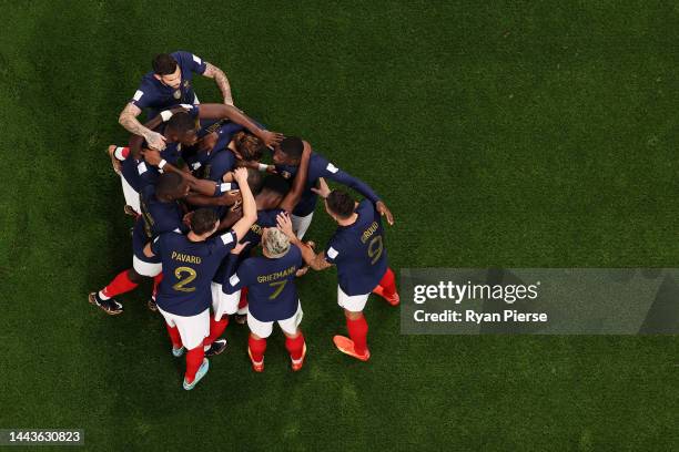 Adrien Rabiot of France celebrates with teammates after scoring their team's first goal during the FIFA World Cup Qatar 2022 Group D match between...