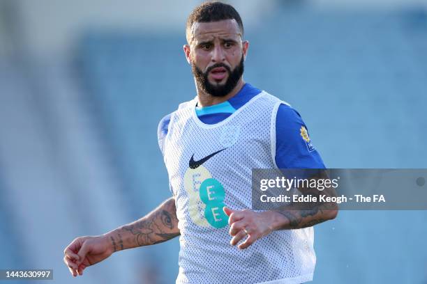 Kyle Walker of England reacts during the England training session at Al Wakrah Stadium on November 22, 2022 in Doha, Qatar.