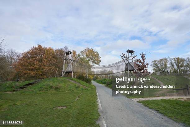 rope bridge in playground - fiandre occidentali foto e immagini stock