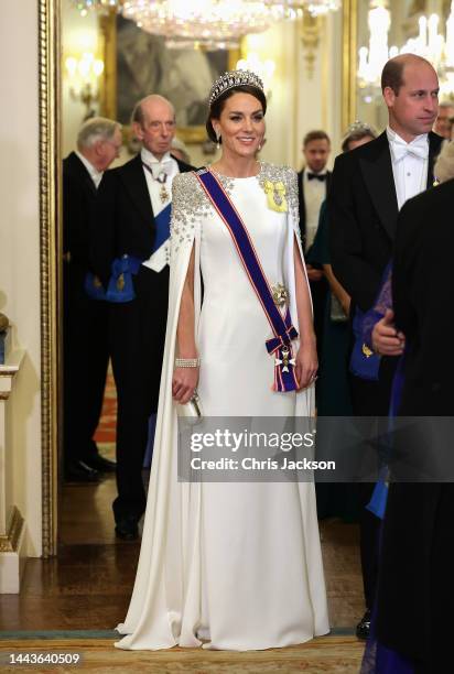 Catherine, Princess of Wales during the State Banquet at Buckingham Palace on November 22, 2022 in London, England. This is the first state visit...