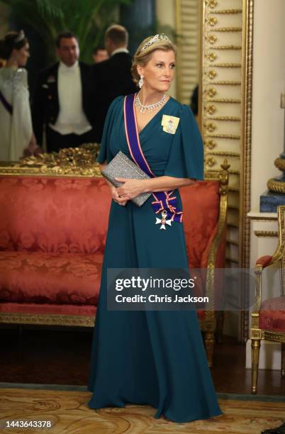 Sophie, Countess of Wessex and Forfar during the State Banquet at Buckingham Palace on November 22, 2022 in London, England. This is the first state...