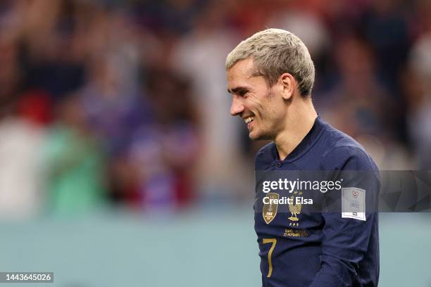 Antoine Griezmann of France reacts during the FIFA World Cup Qatar 2022 Group D match between France and Australia at Al Janoub Stadium on November...