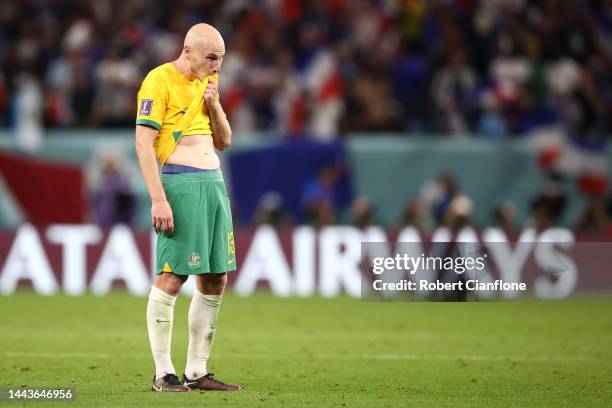 Aaron Mooy of Australia shows dejection after the 1-4 defeat in the FIFA World Cup Qatar 2022 Group D match between France and Australia at Al Janoub...