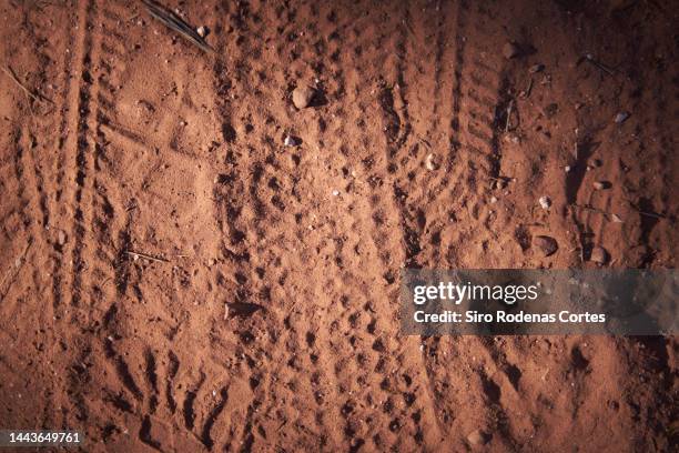 wheel tracks on the road - dirt road motorbike stock pictures, royalty-free photos & images