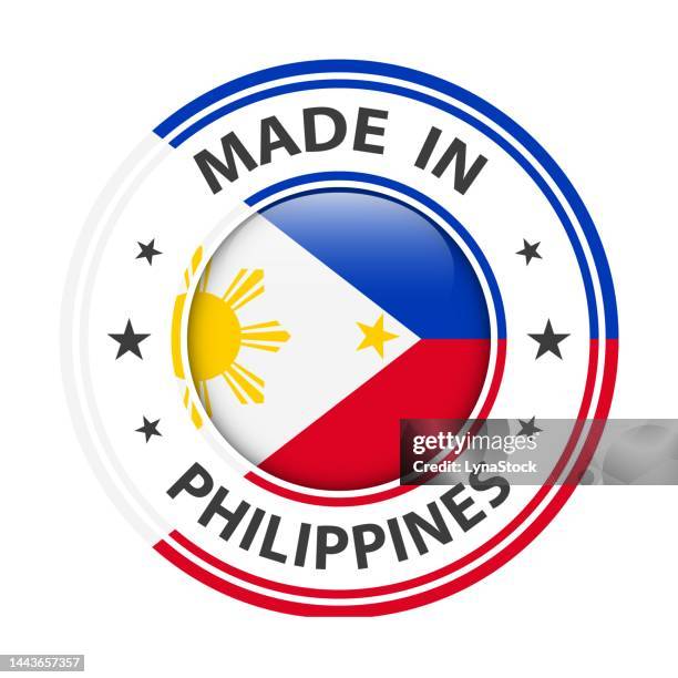 made in philippines badge vector. sticker with stars and national flag. sign isolated on white background. - filipino flag stock illustrations