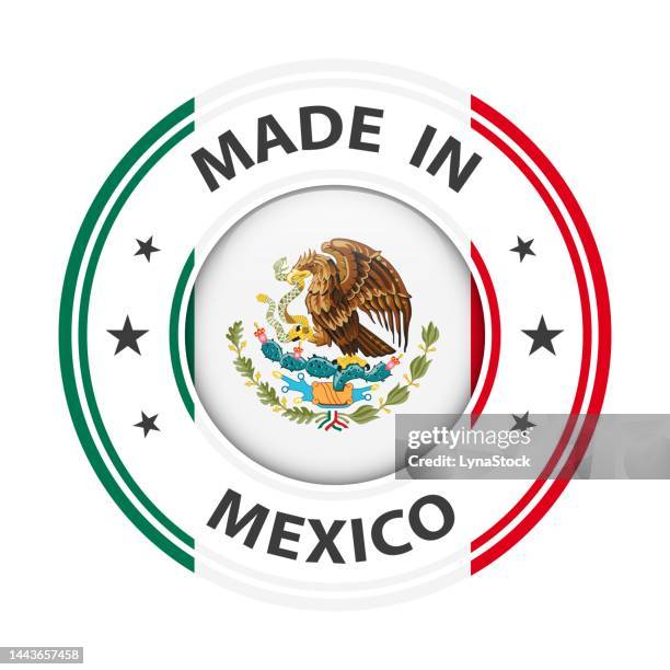 ilustrações, clipart, desenhos animados e ícones de fabricado no méxico, vetor de crachá. adesivo com estrelas e bandeira nacional. assine isolado no fundo branco. - mexican logo