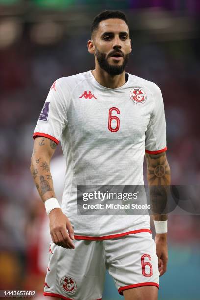 Dylan Bronn of Tunisia during the FIFA World Cup Qatar 2022 Group D match between Denmark and Tunisia at Education City Stadium on November 22, 2022...