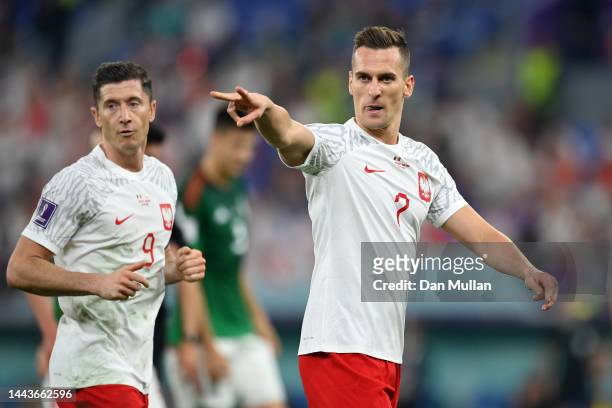Arkadiusz Milik of Poland points out during the FIFA World Cup Qatar 2022 Group C match between Mexico and Poland at Stadium 974 on November 22, 2022...