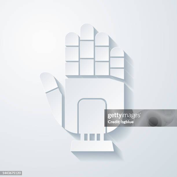 robot hand. icon with paper cut effect on blank background - robotic process automation stock illustrations