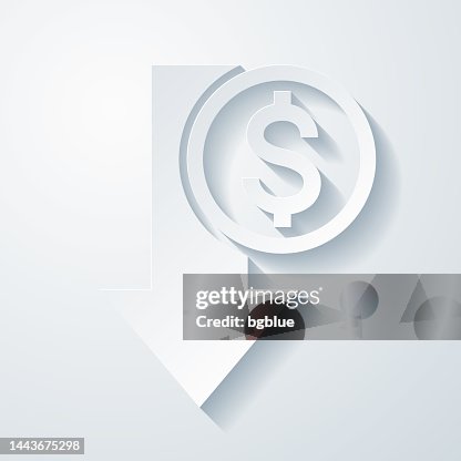 Dollar decrease. Icon with paper cut effect on blank background Dollar decrease. Icon with paper cut effect on blank background