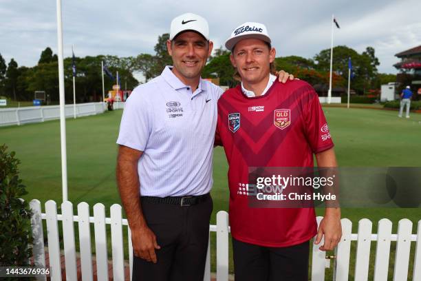 Former Rugby League player Cameron Smith presents golfer Cameron Smith with a State of Origin jersey during the 2022 Australian PGA Championship...