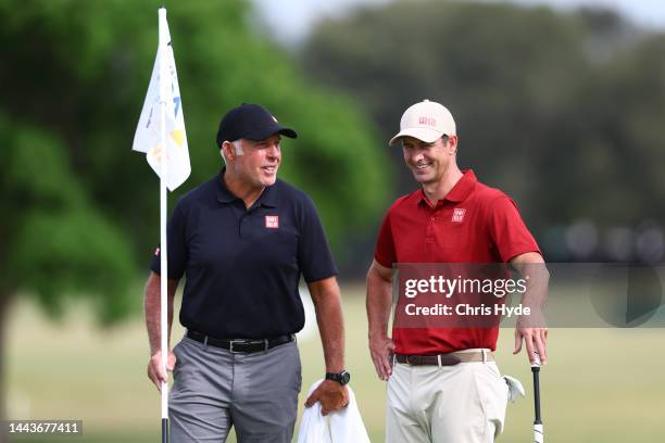 Adam Scott and caddie Steve Williamsduring the 2022 Australian PGA Championship Pro-Am at the Royal Queensland Golf Club on November 23, 2022 in...