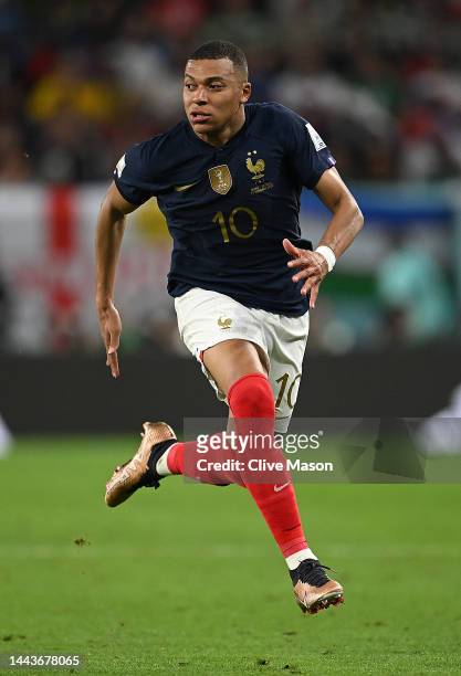 Kylian Mbappe of France in action during the FIFA World Cup Qatar 2022 Group D match between France and Australia at Al Janoub Stadium on November...