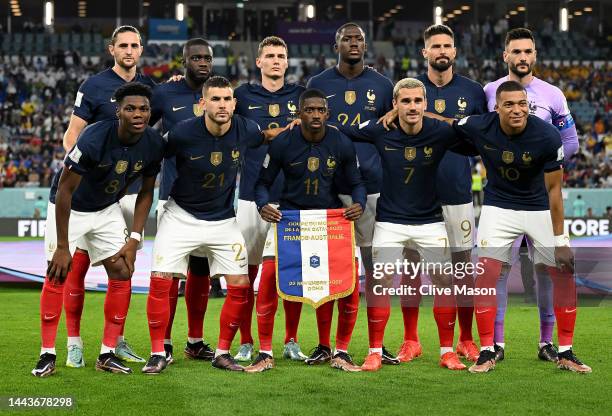 France line up for a team photograph ahead of the FIFA World Cup Qatar 2022 Group D match between France and Australia at Al Janoub Stadium on...