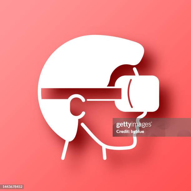 man with vr headset - virtual reality. icon on red background with shadow - man vr headset stock illustrations