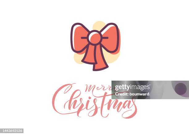 tied bow icon with merry christmas calligraphy. - tie stock illustrations