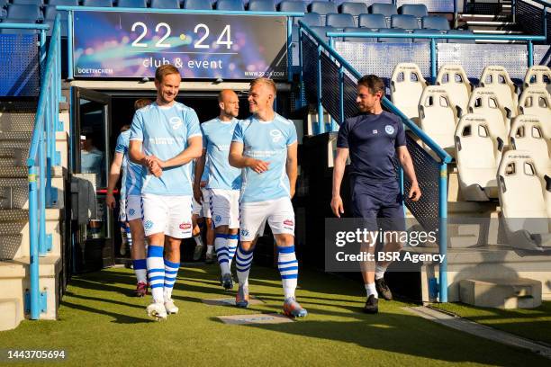 Siem de Jong of De Graafschap and Lion Kaak of De Graafschap walk out prior to the Keuken Kampioen Divisie match between De Graafschap and FC Den...