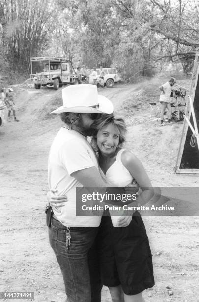 American actress Linda Kozlowski on the set of her new film 'Crocodile Dundee' in 1986 on location in the Northern Territory, Australia.